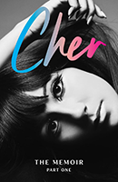 Cover for Cher with a black and white background of a young Cher