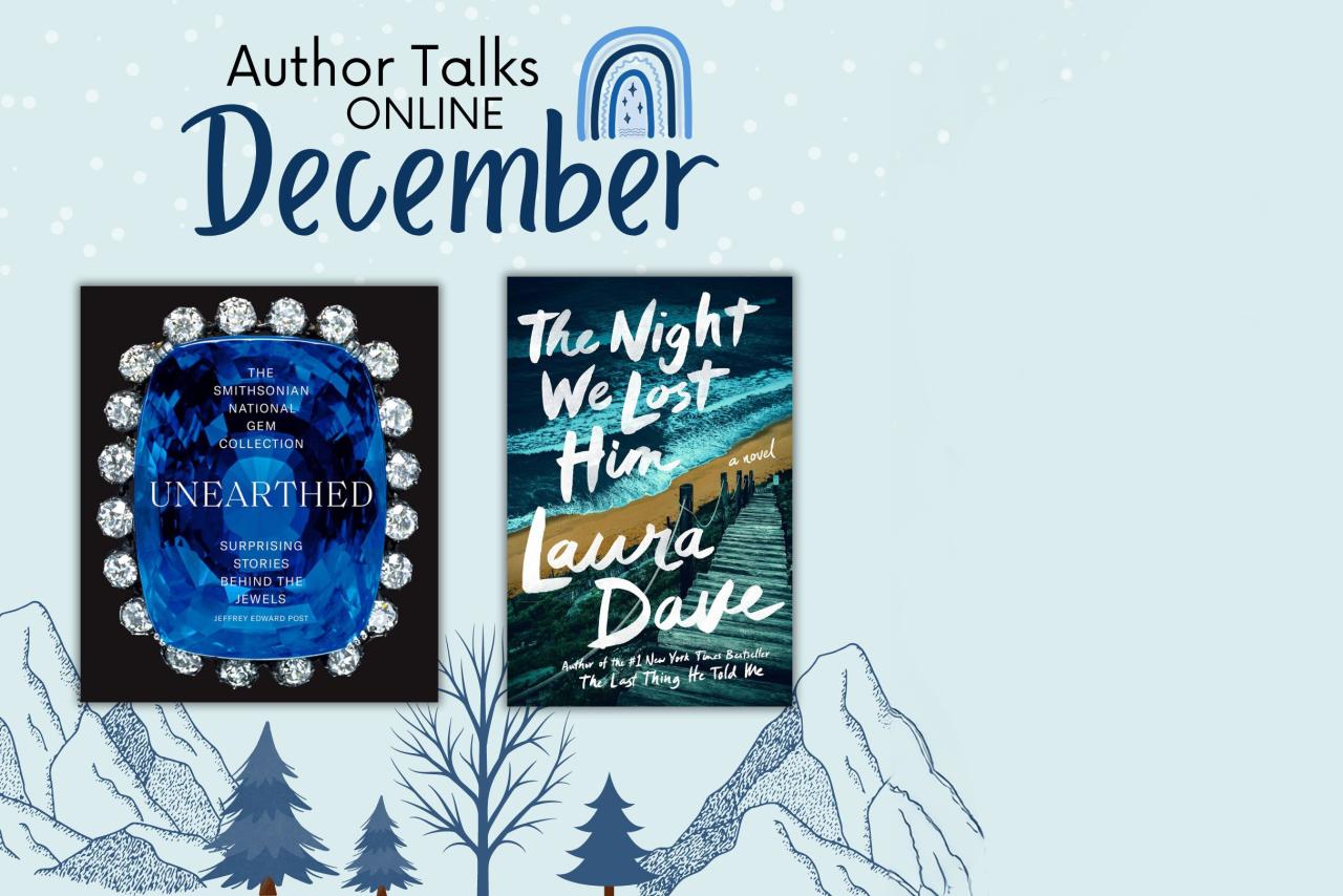 Author Talk Online Books for December including Unearthed by Jeffrey Edward Post and The Night We Lost Him by Laura Dave.