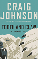 Cover for Tooth and Claw by Craig Johnson with a blue background and a polar bear.